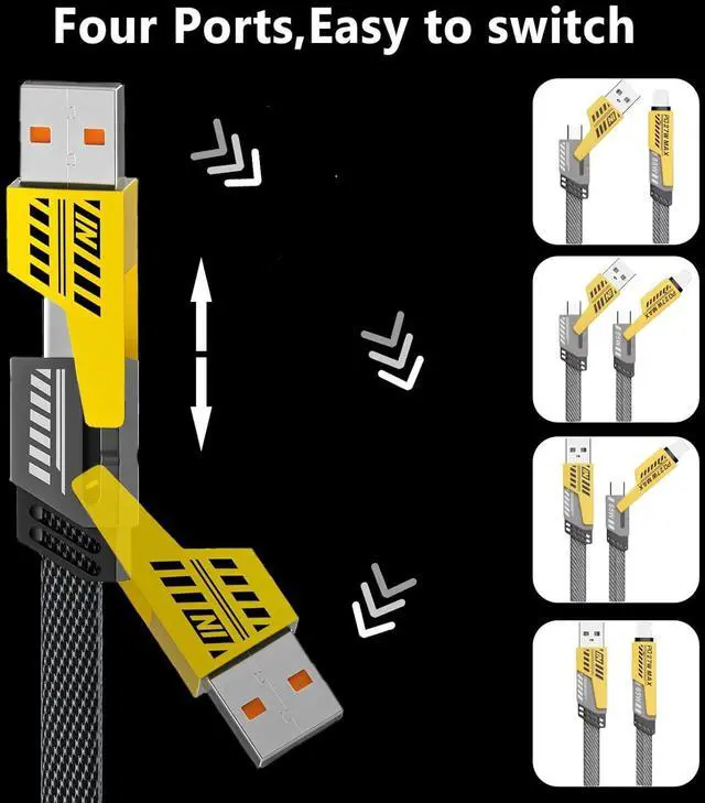 Alt view image 3 of 7 - 2Pcs 4 in 1 Fast Charging Cable 6.65 Ft Transferring Data Braided Cable 65W USB C USB A and IP Multiple Charging Cable for Phone/Pad/More