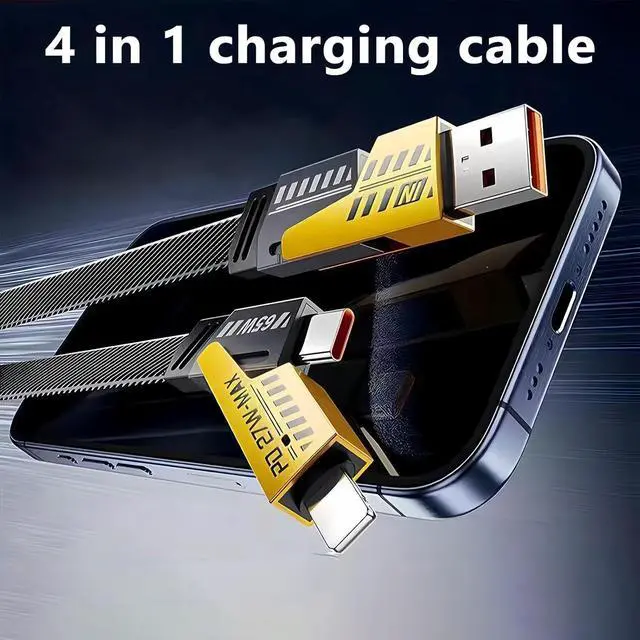 Alt view image 5 of 7 - 2Pcs 4 in 1 Fast Charging Cable 6.65 Ft Transferring Data Braided Cable 65W USB C USB A and IP Multiple Charging Cable for Phone/Pad/More