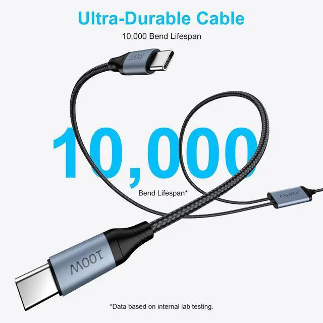 Alt view image 4 of 7 - USB c Cable 4.92 ft 2-in-1 USB C to USB C Cable 100W Max Fast Charging for iPhone15 Series/16 Series MacBook Pro iPad Pro Galaxy S23/S22 Braided Black