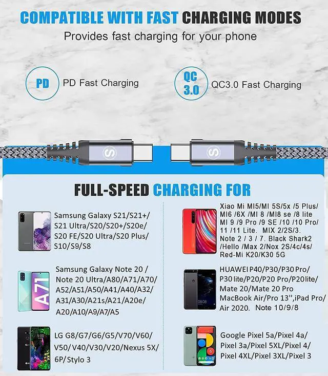 Alt view image 7 of 7 - USB Type C iPhone 16 Pro Max Charger Cable [2-Pack 6.6ft+6.6ft] Nylon Braided USB C Cord for iPhone 16 15 Pro Max  Galaxy S24 S23 S22 S21 S20 S10 A53 A15 Note Flip Pixel LG Moto PS5