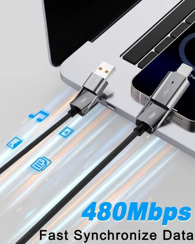 Alt view image 4 of 7 - 4 in 1 USB C Cable 2Pack 6FT Round Braided Multi Fast Charging Cable PD 65W 27W 480Mbps Data Transfer Compatible with iPhone/iPad//MacBook