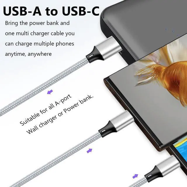 Alt view image 4 of 7 - Multi Charging Cable USB C Splitter Cable 3 in 1 Fast Charging Cord with 3 Type-C Male Port Compatible with Cell Phones Tablets and More - 2Pack 4FT Silver