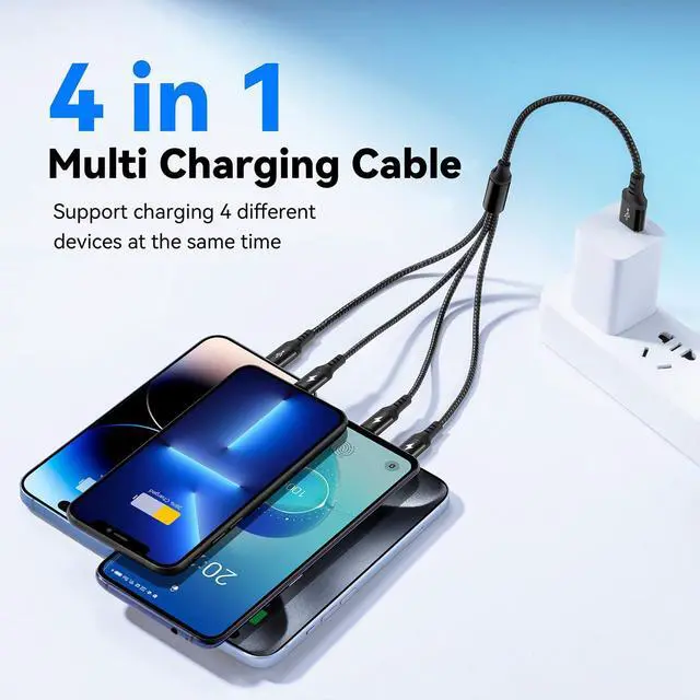Alt view image 2 of 6 - Short Multi Charging Cable [2Pack/35CM] Multi USB Cable 4 in 1 Multi Charger Fast Charger Cord Braided Universal USB Charger Cable with IP/Type C/Micro USB Port for Cell Phones Tablets & More