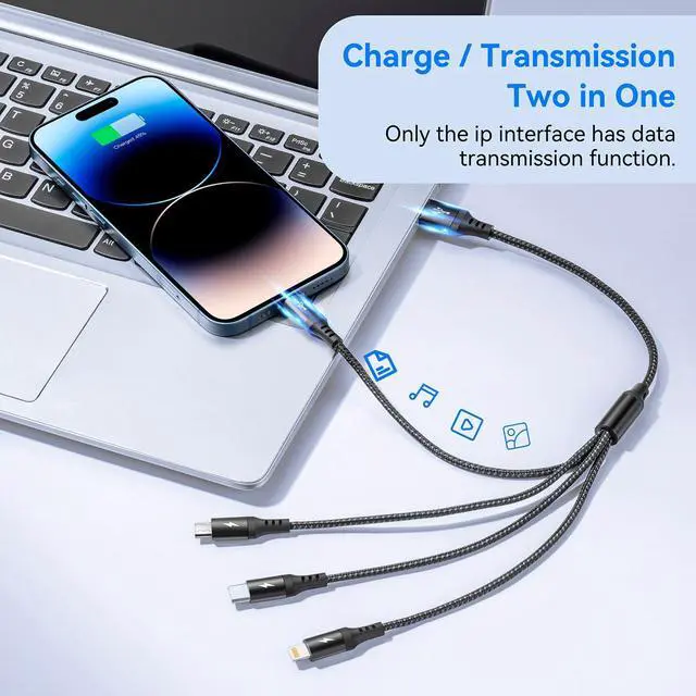 Alt view image 3 of 6 - Short Multi Charging Cable [2Pack/35CM] Multi USB Cable 4 in 1 Multi Charger Fast Charger Cord Braided Universal USB Charger Cable with IP/Type C/Micro USB Port for Cell Phones Tablets & More