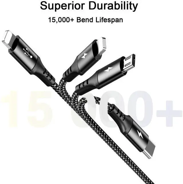 Alt view image 4 of 6 - Short Multi Charging Cable [2Pack/35CM] Multi USB Cable 4 in 1 Multi Charger Fast Charger Cord Braided Universal USB Charger Cable with IP/Type C/Micro USB Port for Cell Phones Tablets & More