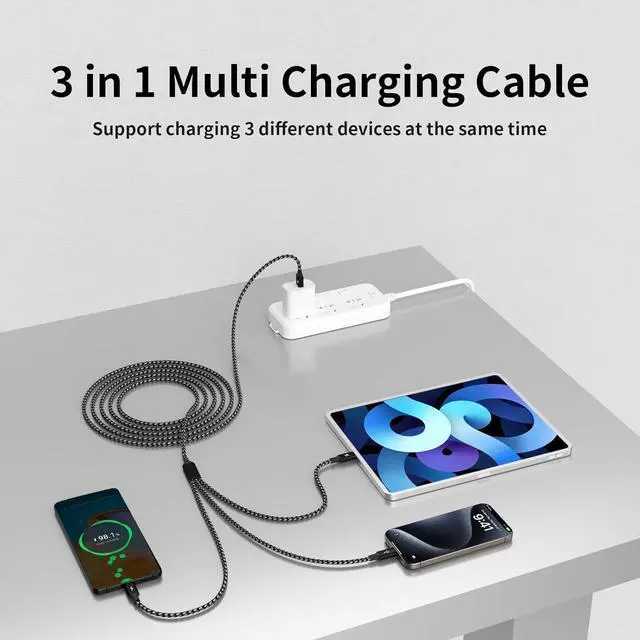Alt view image 4 of 7 - Multi Charging Cable USB C Splitter Cable 3 in 1 Fast Charging Cord with 3 Type-C Port for iPhone 16 15 Pro Max Galaxy S23 S22 S10 Note 20 Cell Phones Tablets and More 1Pack 5FT