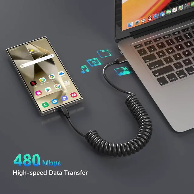 Alt view image 6 of 7 - Coiled USB C Cable for Car 3ft Retractable Car Charger Type C Fast Charging Cord 60W 3A for iPhone 16 15 Pro Max Carplay Galaxy S25 Ultra S24 FE A15 A54 A35 A16 Android Phones 3Pack