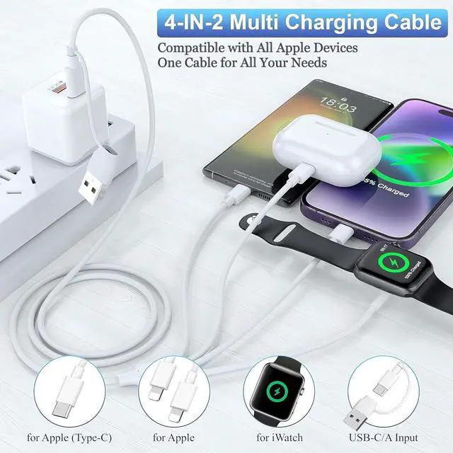 Alt view image 2 of 7 - Watch Charger USB C with 30W PD Fast Wall Plug for  Watch/iPhone 16 Pro Max Plus/15/14 4 in 2 Wireless Magnetic Charging Cable for iWatch Series 10/9-1/SE/Ultra Multi Cord for Travel 6FT