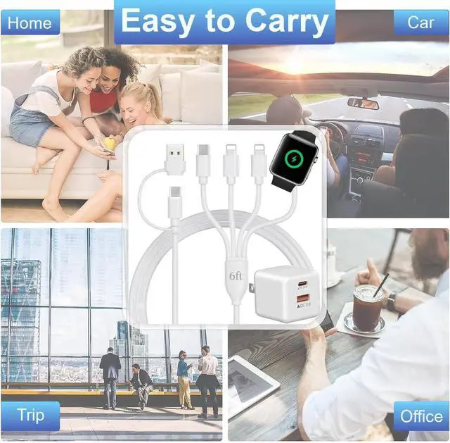 Alt view image 6 of 7 - Watch Charger USB C with 30W PD Fast Wall Plug for  Watch/iPhone 16 Pro Max Plus/15/14 4 in 2 Wireless Magnetic Charging Cable for iWatch Series 10/9-1/SE/Ultra Multi Cord for Travel 6FT