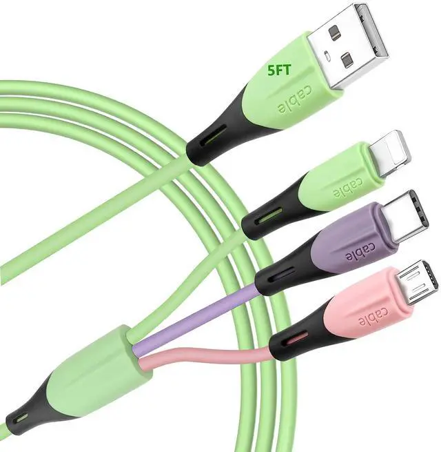 Main image of Multi Charging Cable 5FT 2Pack 3 in 1 Multiple USB Charger Cable Universal Phone Charger Cord Adapter with IP/USB C/Micro USB Port for Phone 15 14 Pro Max/ Galaxy/Pixel/Tablets and More