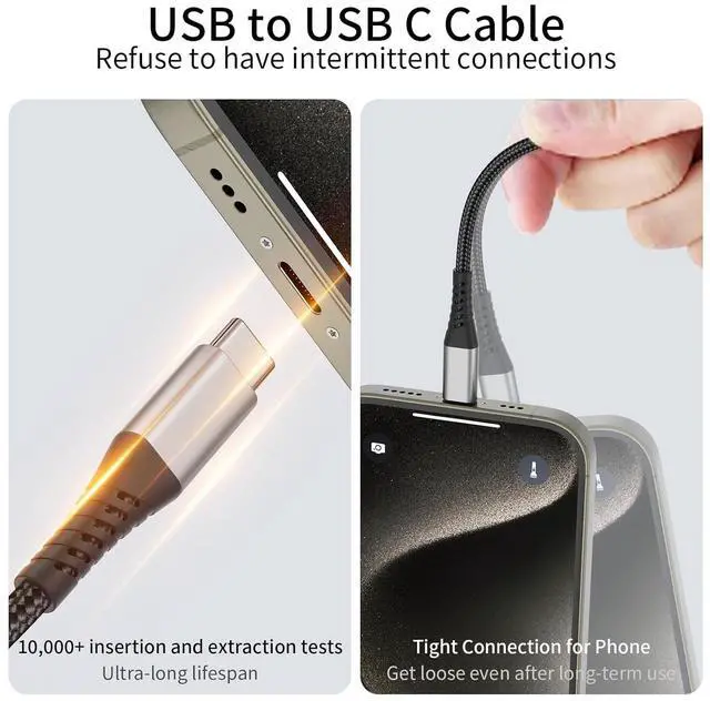 Alt view image 4 of 7 - 2FT USB to USB C Cable 3 Pack USB C Cable 2 FT USBC iPhone Charger Cord Braided USB Type C Cord Fast Charging for iPhone 16 15 Pro Max  Galaxy S24 S23 S22 Ultra Goole Pixel