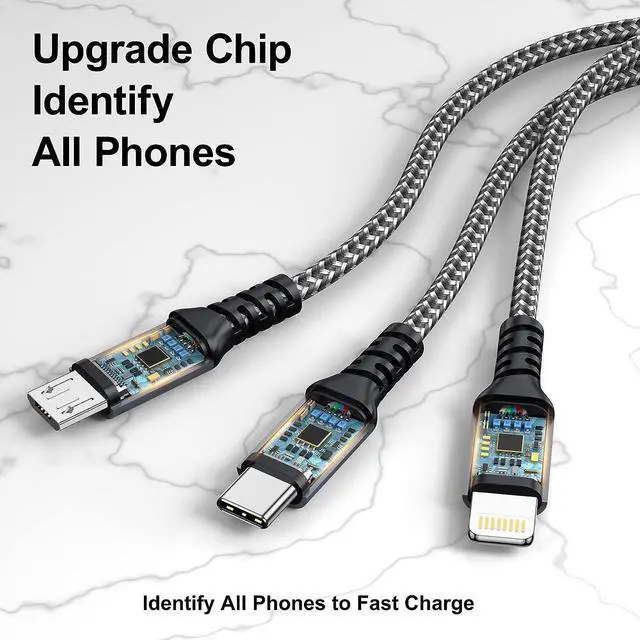 Alt view image 4 of 7 - 100W USB C Multi Charging Cable [2M] 3 in 1 Charging Cable with E-Mark Chip USB C [100W]+Lightning[27W]+Micro[10W] for  S23 iPad Pro iPad mini MacBook Pro/Air/iPhone14 13 12 12