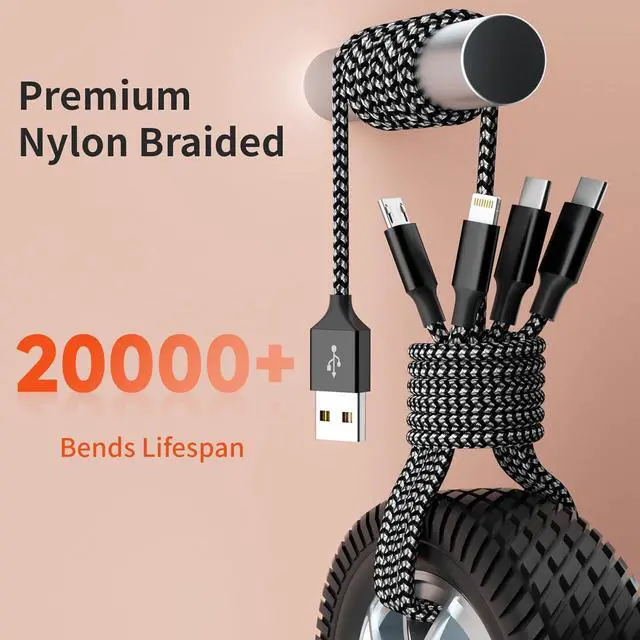Alt view image 3 of 7 - Multi Charging Cable Dual Type-C Multiple Charger Cable Nylon Braided 4 in 1 Multi USB Cable Charging Cord with IP/Type C/Micro USB Ports for Cell Phones/iPhone/Tablets/ Galaxy & More-1Pack 5Ft