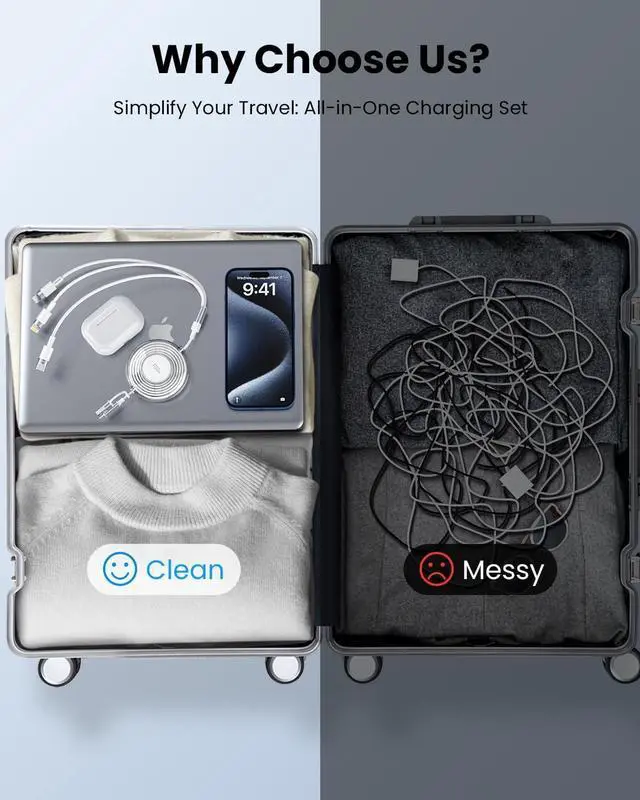 Alt view image 6 of 7 - 100W 5-in-1 Retractable Charging Cable Tpye C/Lightning/Micro USB Multi Charger Cord for iPhones iPads MacBook Tablets Galaxy Note & More - 4Ft/1.2M 5A Fast Charging Durable & Portable White