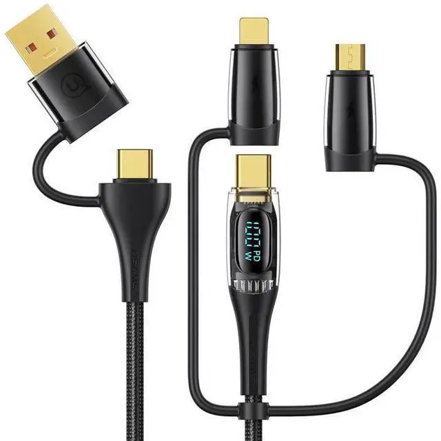 Main image of USB C to Multi Charging Cable USAMS 100W 4FT 5A Type C to Type C Fast Charger Charging Cord with LED Display 5-in-1 C/A to C/Micro/IP Sync Charger Adapter Compatible for Laptop/Tablet/Phone