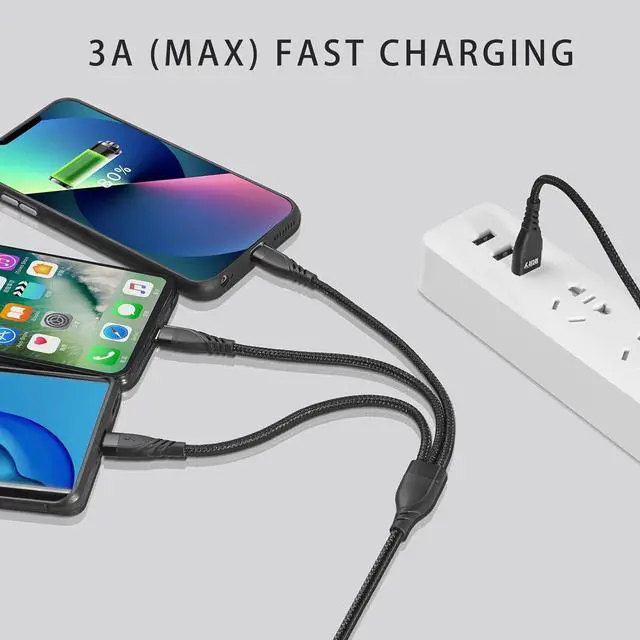 Alt view image 2 of 6 - USB A/C to Multi Charging Cable 4ft 3Pack Universal 6-in-1 USB Cellphone Cables Multiple Charger Cord with Phone/Type C/Micro USB Connectors for Laptop/Tablet/Phone(Gray Black Red)