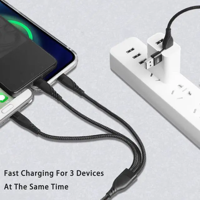 Alt view image 4 of 6 - USB A/C to Multi Charging Cable 4ft 3Pack Universal 6-in-1 USB Cellphone Cables Multiple Charger Cord with Phone/Type C/Micro USB Connectors for Laptop/Tablet/Phone(Gray Black Red)