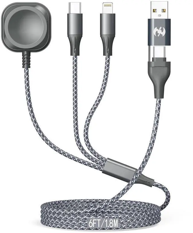 Main image of Multi Charging Cable for  Watch Charger 6FT Nylon Braided USB Lightning Type C USB C Cord iWatch Magnetic Wireless Charger 3 in 1 Charging Wire for  iPhone Android Phone and iWatch