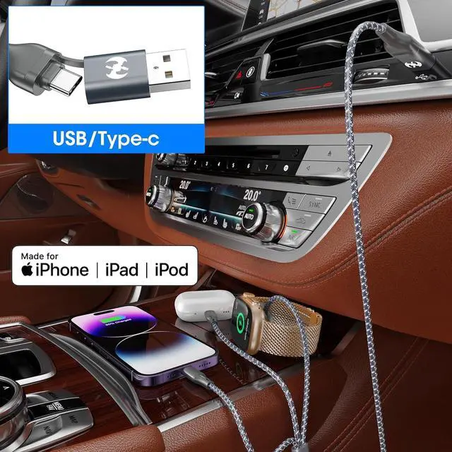 Alt view image 5 of 6 - Multi Charging Cable for  Watch Charger 6FT Nylon Braided USB Lightning Type C USB C Cord iWatch Magnetic Wireless Charger 3 in 1 Charging Wire for  iPhone Android Phone and iWatch