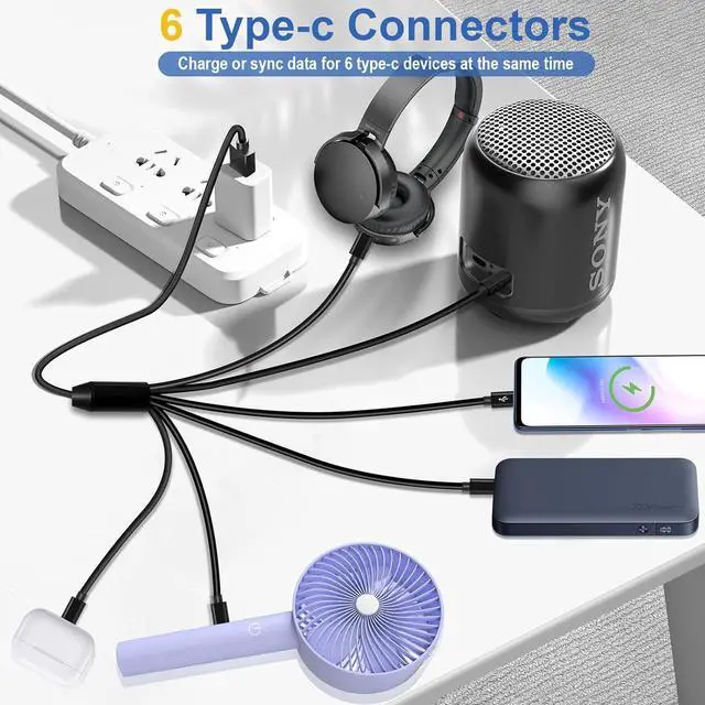 Alt view image 3 of 7 - USB C Splitter Multi Charging Cable 5A Fast Charge USB Type-C Charger Cord for iPhone 16/15 Series iPad Air/Pro Galaxy S24/S23 Pixel PS5 Charging 6 Devices Simultaneously (4.92FT)