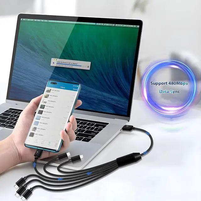 Alt view image 4 of 7 - USB C Splitter Multi Charging Cable 5A Fast Charge USB Type-C Charger Cord for iPhone 16/15 Series iPad Air/Pro Galaxy S24/S23 Pixel PS5 Charging 6 Devices Simultaneously (4.92FT)