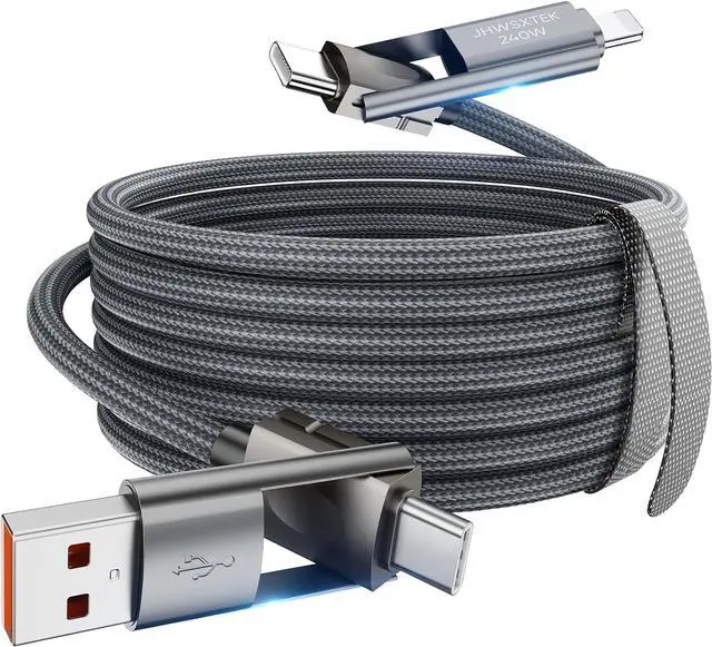 Main image of 4 in 1 Charging Cable 240W USB to USB C Cable 10 ft Fast Charging Multi Charger Cord with Type C/USB A/L Port for iPhone 16/15/14 Series MacBook iPad Pixel  Switch PS5 Tablet and More