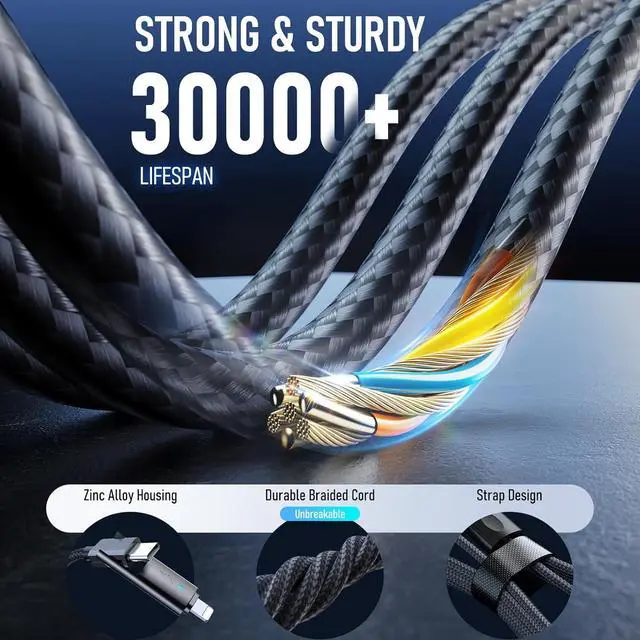 Alt view image 3 of 7 - 4 in 1 Charging Cable 240W USB to USB C Cable 10 ft Fast Charging Multi Charger Cord with Type C/USB A/L Port for iPhone 16/15/14 Series MacBook iPad Pixel  Switch PS5 Tablet and More