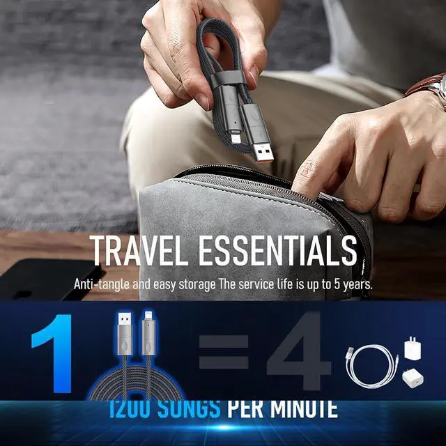 Alt view image 7 of 7 - 4 in 1 Charging Cable 240W USB to USB C Cable 10 ft Fast Charging Multi Charger Cord with Type C/USB A/L Port for iPhone 16/15/14 Series MacBook iPad Pixel  Switch PS5 Tablet and More