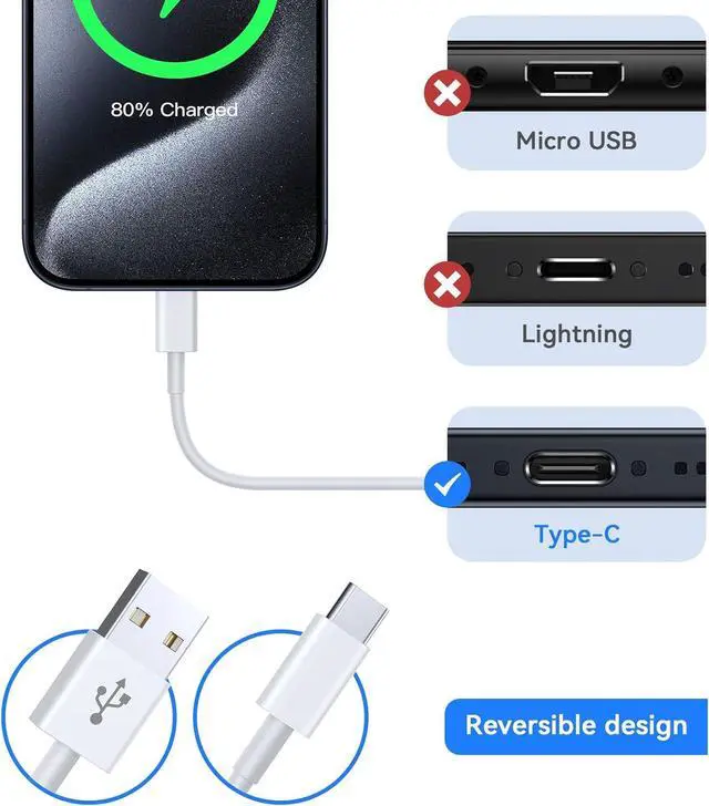 Alt view image 2 of 7 - USB C Cable 2Pack 6FT/1.8M USB A to USB C Cable Fast Charging USB Type C Charger Cable Compatible for  Galaxy S23 S22 S21 S20 S9 Note 10 9 8 iPhone 15 16 Google Pixel OnePlus ect