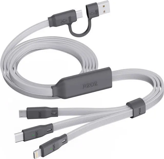 Main image of PZOZ 100W USB C & USB A Charging Cable 3 in 1 Multi Fast Charging at The Same Time Multiple Charger Cord with Type C[100W]/Lightning[27W]/Micro[10W] for iPhone 17 16 15 14 iPad Pro MacBook