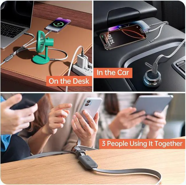 Alt view image 4 of 6 - PZOZ 100W USB C & USB A Charging Cable 3 in 1 Multi Fast Charging at The Same Time Multiple Charger Cord with Type C[100W]/Lightning[27W]/Micro[10W] for iPhone 17 16 15 14 iPad Pro MacBook