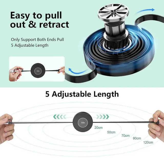 Alt view image 4 of 7 - 100W USB C Retractable Multi 5-in-1 USB A/Type C to Lightning+US B C+Micro iPhone Charging Cable 4FT PD 5A Fast Multiple Charger Cord for iPhone 15 14 13 12/ S23/iPad Pro/MacBook/Tablet
