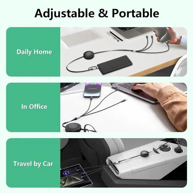 Alt view image 6 of 7 - 100W USB C Retractable Multi 5-in-1 USB A/Type C to Lightning+US B C+Micro iPhone Charging Cable 4FT PD 5A Fast Multiple Charger Cord for iPhone 15 14 13 12/ S23/iPad Pro/MacBook/Tablet
