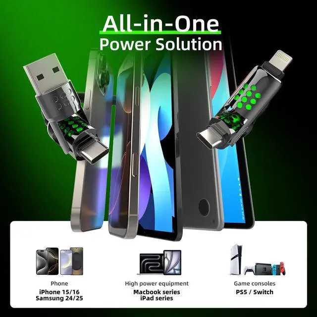 Alt view image 2 of 6 - 4-in-1 USB C Charging Cable 6.6Ft Type C to Type C Cable 240W Fast Charger for iPhone 16/15/14 Pro Plus Pro Max for iPad MacBook Pro/Air Laptops - Multi Charger Cord with USB-A