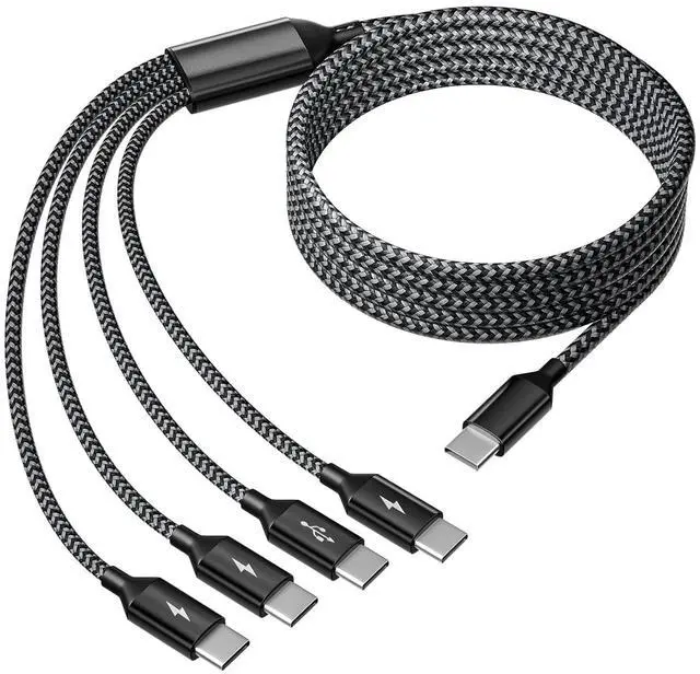 Main image of USB C Splitter Multi Charging Cable Dual Type C Charger Cord 4 in 1 Multiple Nylon Braided Cable with 4 Type-C Connectors Compatible with iPhone 15 Pro Max/ Galaxy/Tablets/Google-1Pack 5FT.