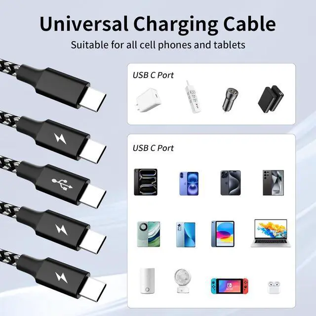Alt view image 6 of 7 - USB C Splitter Multi Charging Cable Dual Type C Charger Cord 4 in 1 Multiple Nylon Braided Cable with 4 Type-C Connectors Compatible with iPhone 15 Pro Max/ Galaxy/Tablets/Google-1Pack 5FT.