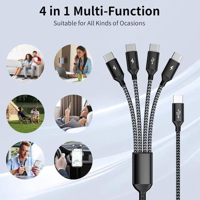 Alt view image 7 of 7 - USB C Splitter Multi Charging Cable Dual Type C Charger Cord 4 in 1 Multiple Nylon Braided Cable with 4 Type-C Connectors Compatible with iPhone 15 Pro Max/ Galaxy/Tablets/Google-1Pack 5FT.