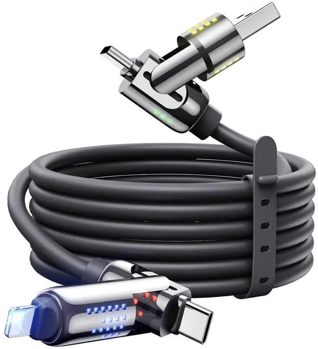 Main image of 240W 4 in 1 USB C Cable 6.6FT USB Cable with Breathing Light Fast Charging & Data Sync Silicone Multi Charging Cable for iPhone iPad  Laptop Multi Device Charging Black