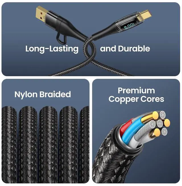 Alt view image 5 of 7 - USB C to Multi Charging Cable USAMS 100W 4FT 5A Type C to Type C Fast Charger Charging Cord with LED Display 5-in-1 C/A to C/Micro/IP Sync Charger Adapter Compatible for Laptop/Tablet/Phone