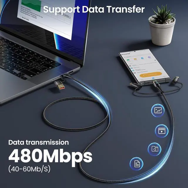 Alt view image 6 of 7 - USB C to Multi Charging Cable USAMS 100W 4FT 5A Type C to Type C Fast Charger Charging Cord with LED Display 5-in-1 C/A to C/Micro/IP Sync Charger Adapter Compatible for Laptop/Tablet/Phone