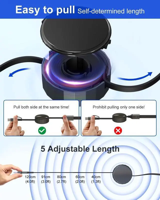 Alt view image 3 of 7 - Retractable Multi Charging Cable for  Watch - 100W 4 in 1 Retractable Charging Cable with Lightning/Micro/Type C/iWatch Port Compatible with  Watch Series/iPhone 16/15/Galaxy Android