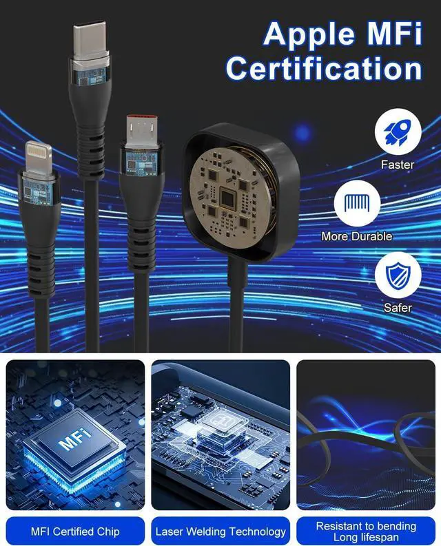 Alt view image 6 of 7 - Retractable Multi Charging Cable for  Watch - 100W 4 in 1 Retractable Charging Cable with Lightning/Micro/Type C/iWatch Port Compatible with  Watch Series/iPhone 16/15/Galaxy Android