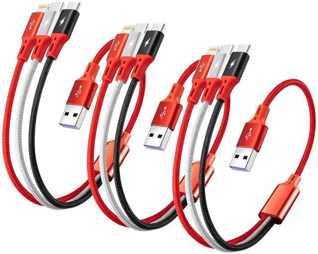 Main image of [3Pack 1Ft] Multi Charging Cable Short Multi Charger Cable 3 in 1 Braided Universal Multiple USB Cable Charging Cord Adapter with IP/Type-C/Micro USB Port for Cell Phones/iPhone Series/Galaxy & More