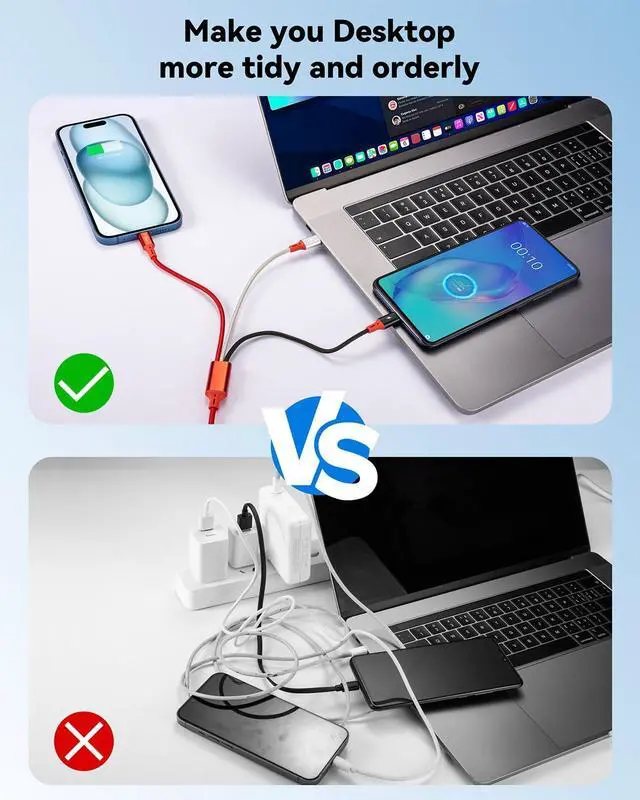 Alt view image 5 of 7 - [3Pack 1Ft] Multi Charging Cable Short Multi Charger Cable 3 in 1 Braided Universal Multiple USB Cable Charging Cord Adapter with IP/Type-C/Micro USB Port for Cell Phones/iPhone Series/Galaxy & More