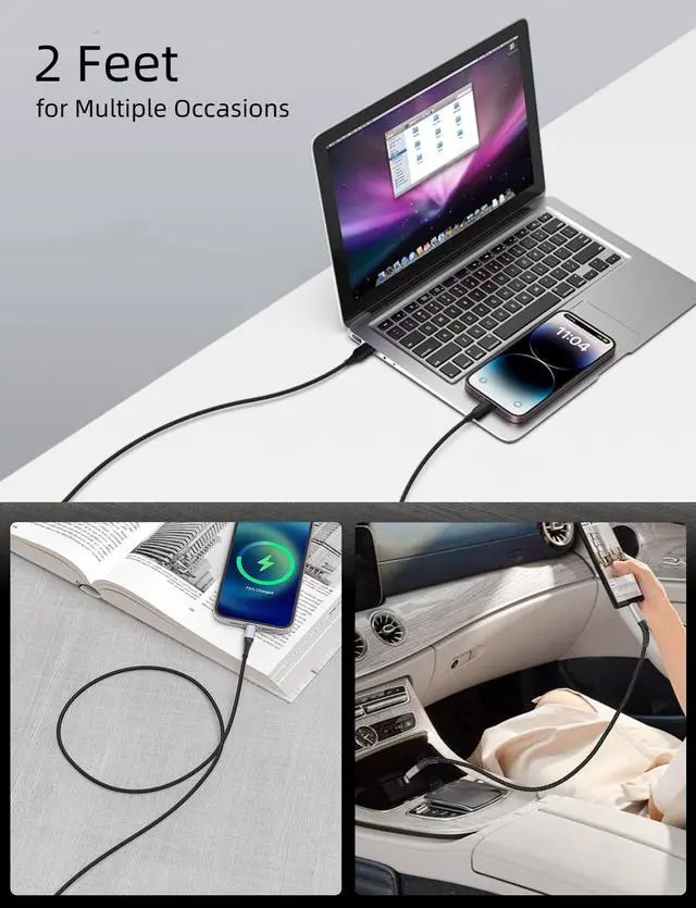 Alt view image 6 of 7 - 2FT USB C Cable Short 3 Pack Braided USB to USB C Cable 2 Foot USB Type C Cable Fast Charging Car Charger Android for iPhone 16 15 Pro Max  Galaxy S23 S22 Ultra Note 20 Moto LG Google Pixel