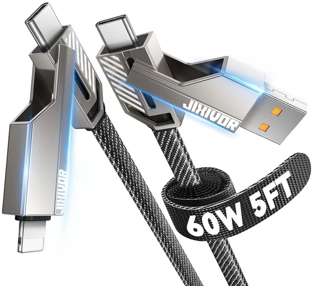 Main image of 60W 4 in 1 Multi Charging Cable 5FT USB C/A to C/Lightning Cable Combo