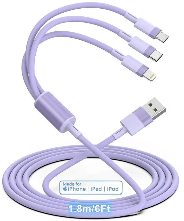 Main image of 3-in-1 Multi USB Charging Cable 6FT/1.8M [MFi Certified] Fast Charger Adapter Cord with Type-C/Lightning/Micro USB Ports Compatible with Cell Phones/Tablets iPhones iPads Galaxy Note Durable
