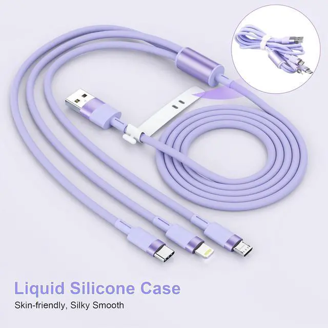 Alt view image 4 of 7 - 3-in-1 Multi USB Charging Cable 6FT/1.8M [MFi Certified] Fast Charger Adapter Cord with Type-C/Lightning/Micro USB Ports Compatible with Cell Phones/Tablets iPhones iPads Galaxy Note Durable