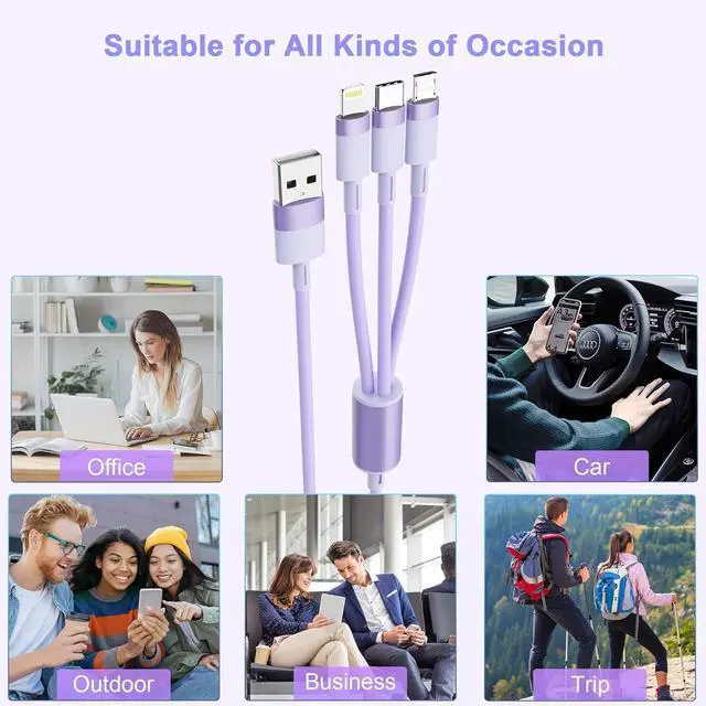 Alt view image 7 of 7 - 3-in-1 Multi USB Charging Cable 6FT/1.8M [MFi Certified] Fast Charger Adapter Cord with Type-C/Lightning/Micro USB Ports Compatible with Cell Phones/Tablets iPhones iPads Galaxy Note Durable