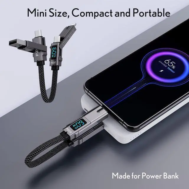 Alt view image 3 of 6 - Multi Charging Cable Keychain Charger Cable with LED Display 4-in-1 Multi USB C Fast Charging Combo Lightning/Type C/USB A/USBC for iPhone iPad MacBook AirPods  Google (60W 7.3 inchs)